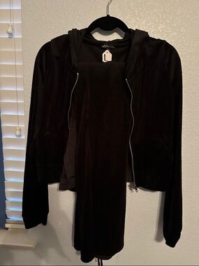 Black Velour Zip Hoodie Set